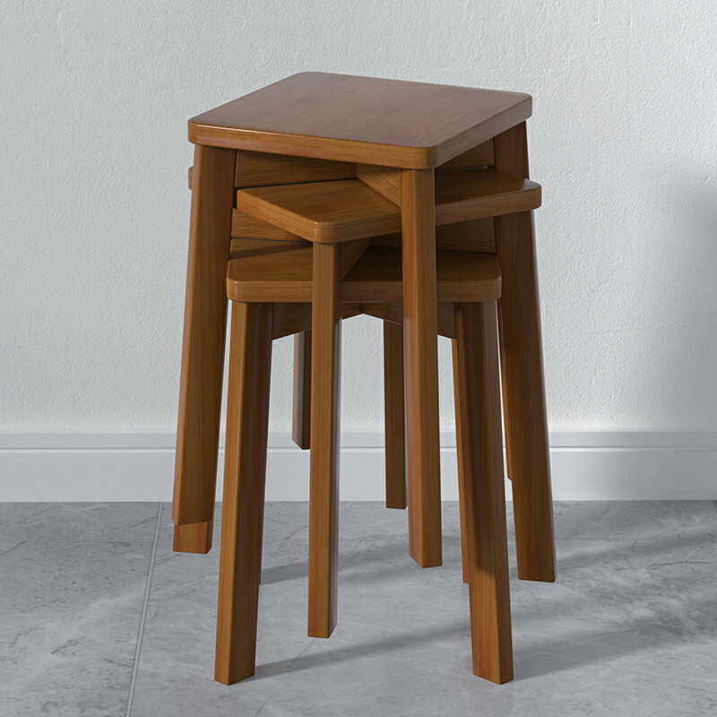 家用餐桌高板凳竹木凳子加厚圓凳現代簡約時尚創意北歐可疊放方凳