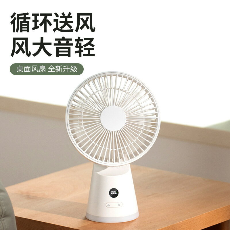 新品桌面靜音風扇usb充電辦公家用夜燈風扇數顯手提循環扇