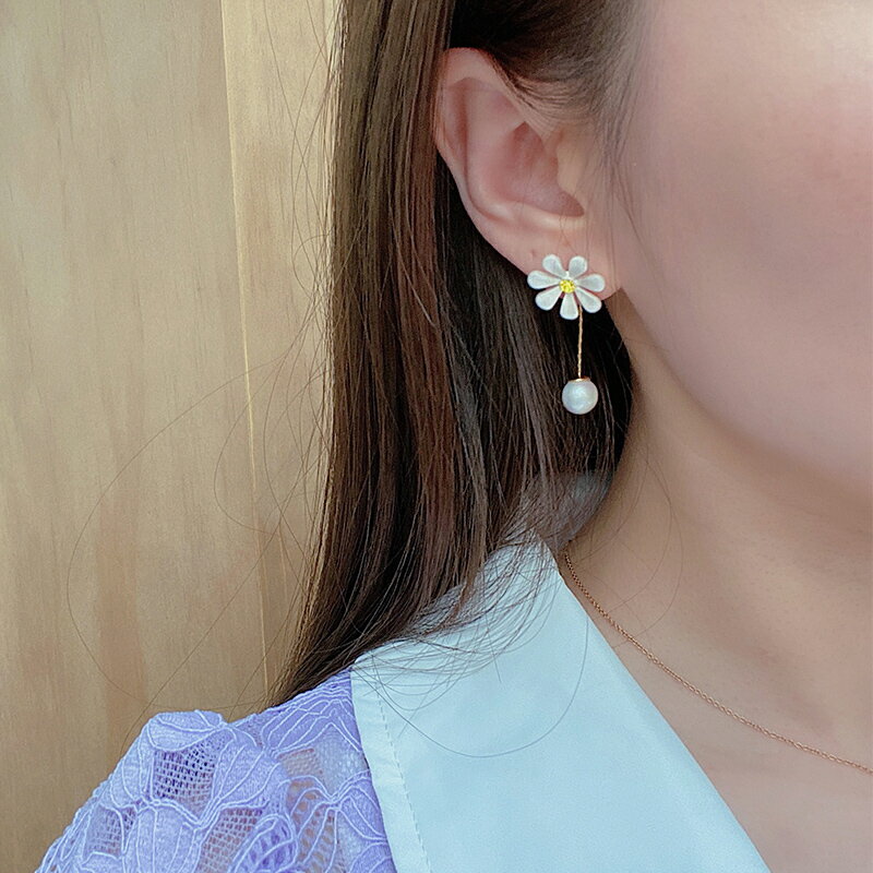花朵耳環女新款潮個性設計感仿珍珠耳墜簡約氣質高級感耳飾