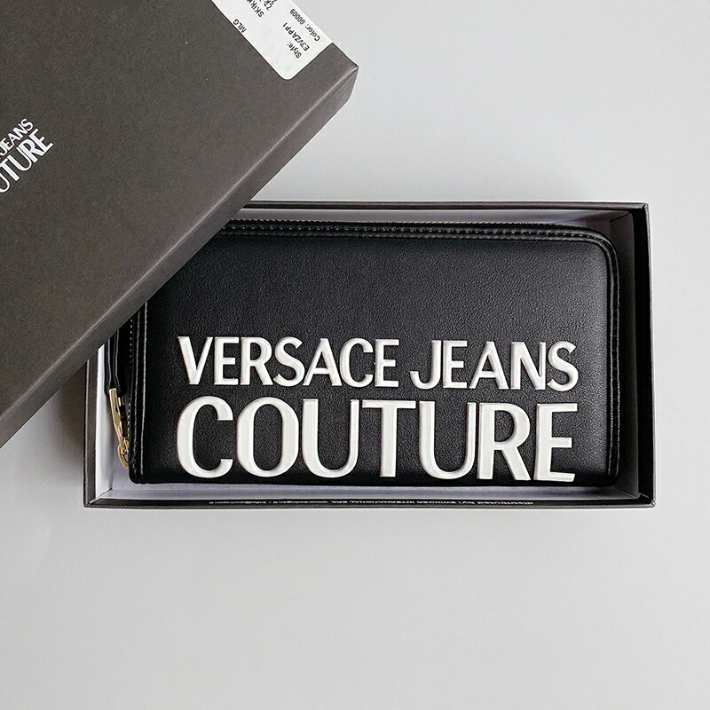 美國百分百【全新真品】Versace 凡賽斯 皮夾 logo 男用長夾 錢包 證件卡夾 黑色 BN56