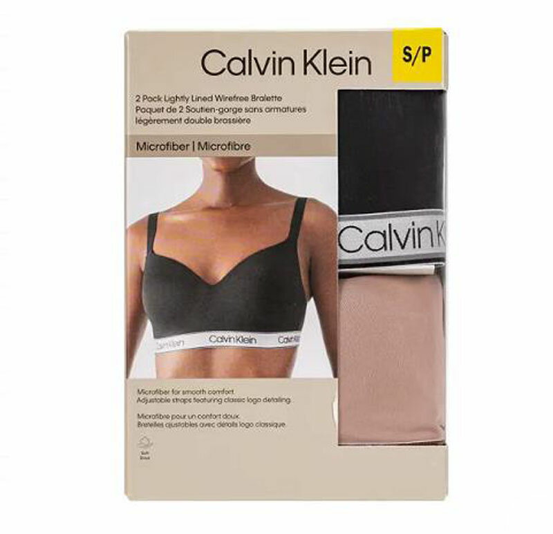 [COSCO代購4] W135503-BLKALM Calvin Klein 女無鋼圈內衣兩入組 黑/膚