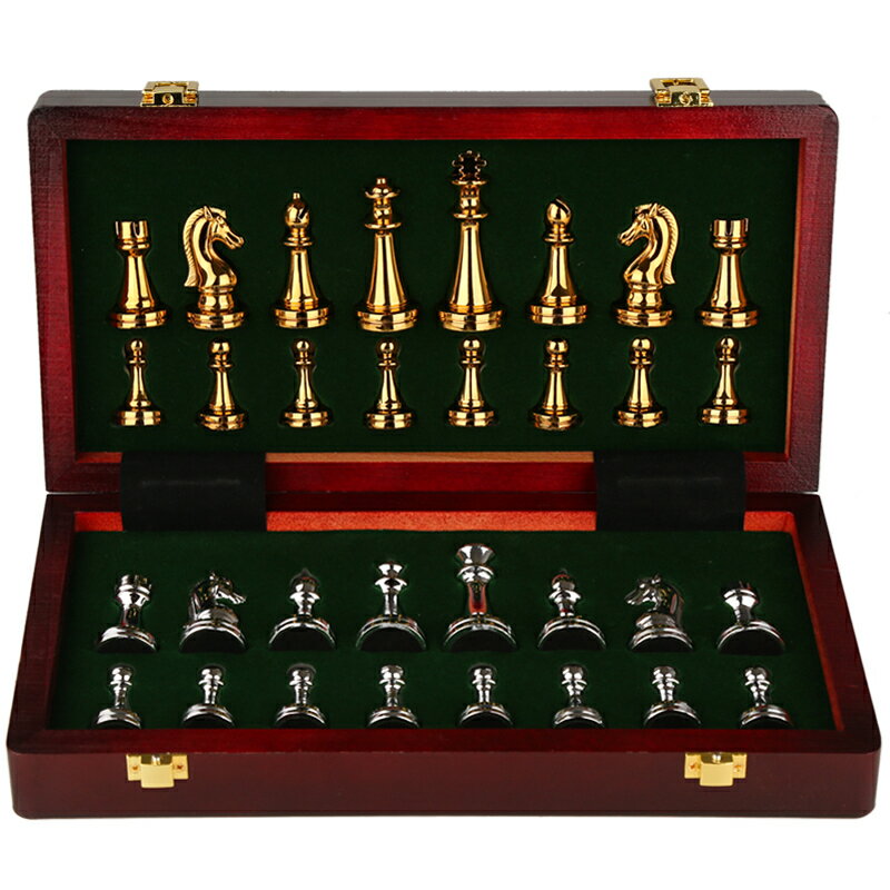 象棋 國際象棋 國際象棋高檔禮盒套裝木質折疊棋盤金屬棋子西洋棋復古歐式擺件玩具交換禮物