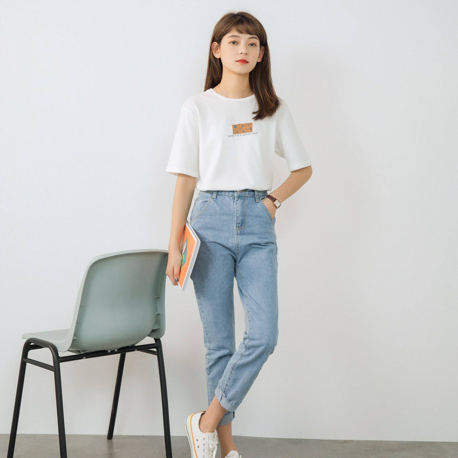 T恤短袖上衣-印花簡約寬鬆圓領女裝2色73xn19【獨家進口】【米蘭精品】