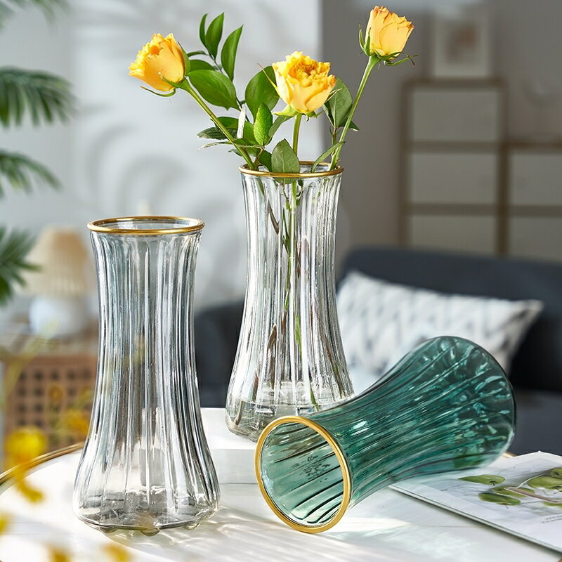 【滿299出貨】北歐簡約創意輕奢透明花瓶水養富貴竹百合玻璃插花瓶客廳餐桌擺件