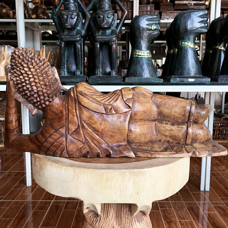 泰國臥佛擺件實木佛像 復古工藝品睡佛東南亞家居裝飾品桌面擺設1入