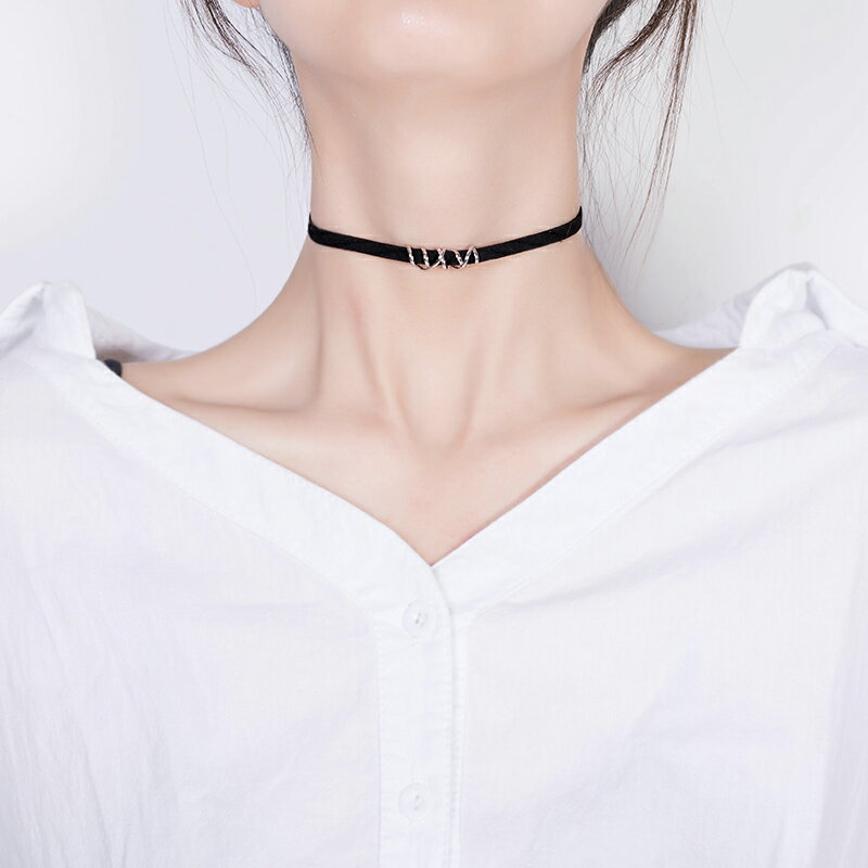 純銀choker項鏈頸鏈女夏季項圈頸帶年新款鎖骨鏈黑色脖子飾品