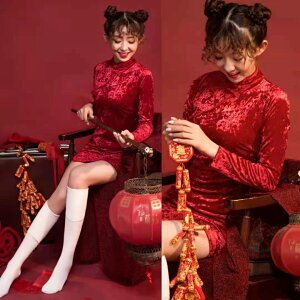 影樓新年款復古中國風旗袍寫真主題藝術照服裝年會派對喜慶演出服