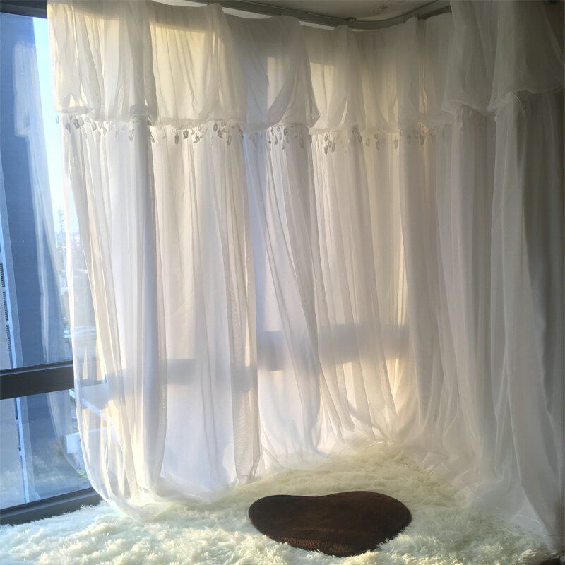 網紅ins韓式公主風蕾絲簡約清新成品客廳臥室飄窗紗定制白色窗簾
