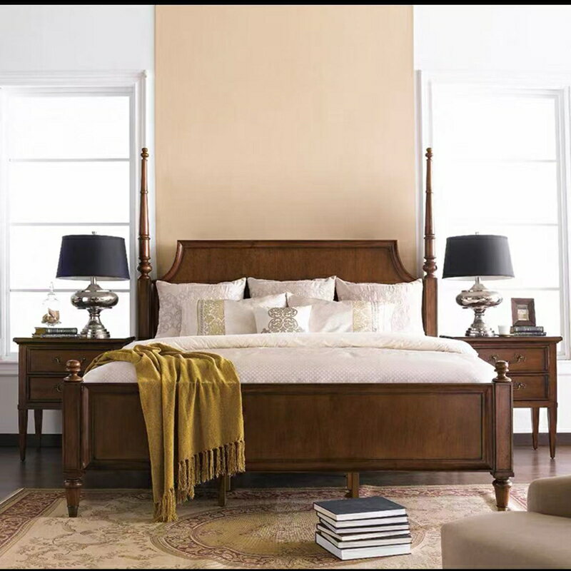 【可打統編 超低價】美式覆古實木架子床法式小戶型主臥羅馬柱實木四柱床1.8米蚊帳長 0