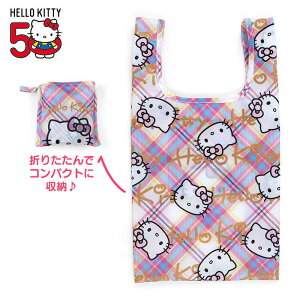 真愛日本 凱蒂貓 kitty 50周年限定 格紋洋裝 可折疊 環保提袋 購物袋 環保袋 提袋 JD14