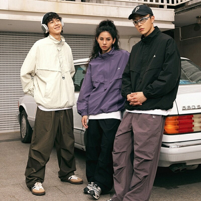 衝鋒衣防風夾克-機能微皺寬鬆防潑水套頭男女外套4色74gd1【獨家進口】【米蘭精品】