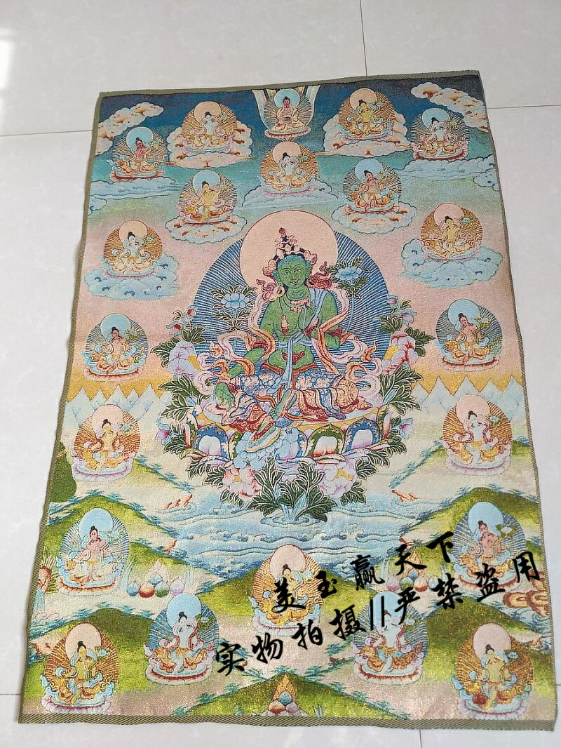 藏傳佛教二十一度母像 唐卡畫刺繡 綠度母掛畫 織錦西藏唐卡掛畫