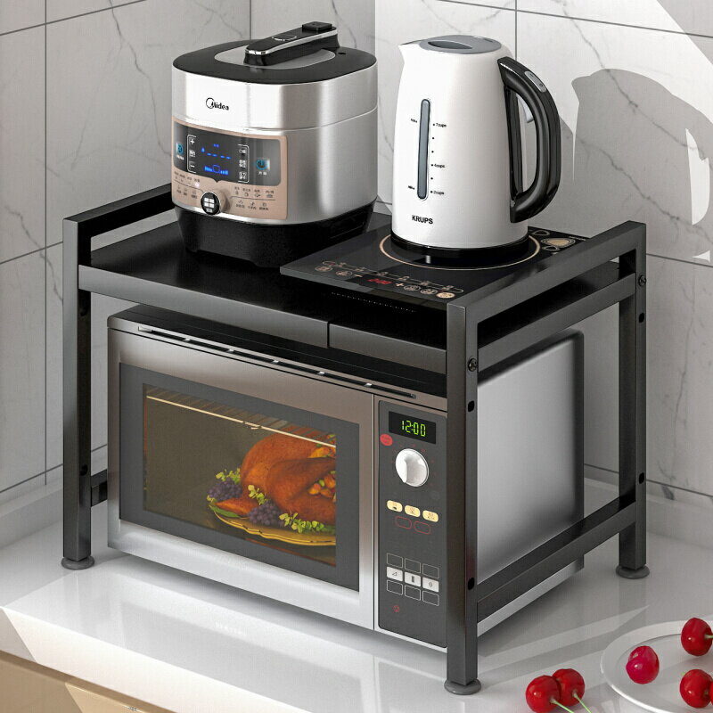 可伸縮廚房微波爐置物架臺面烤箱電器架子桌面置物柜雙層收納支架