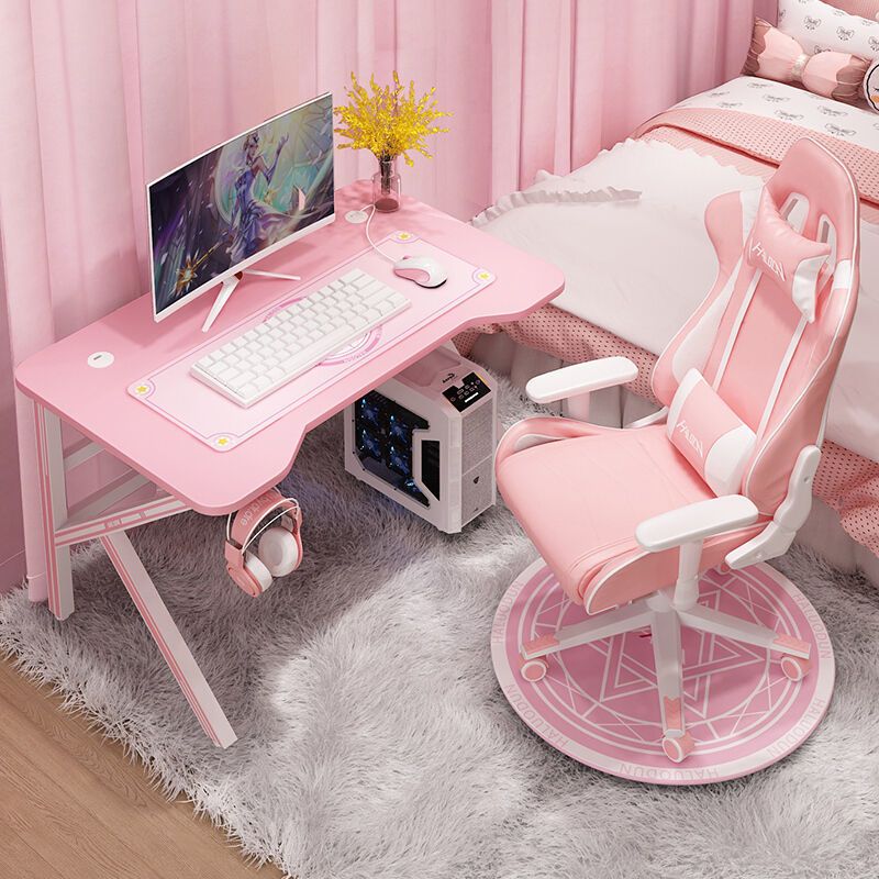 電競桌用白色書桌網吧遊戲粉色桌椅組合套裝臺式電腦桌