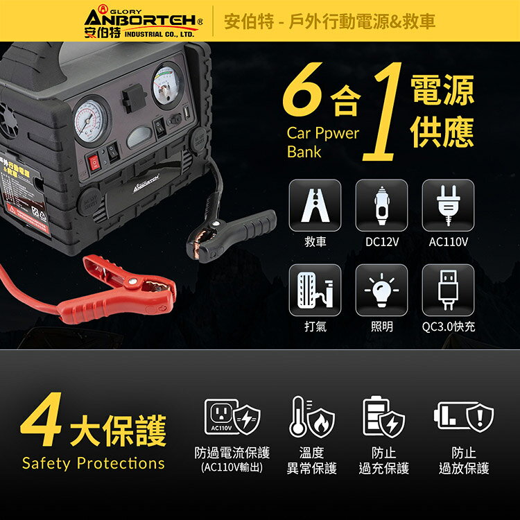 【安伯特】戶外行動電源&救車 (一年保固) 110V 12V QC3.0救車 戶外電源 打氣 照明 露營 防災 停電10Ah升級款 4