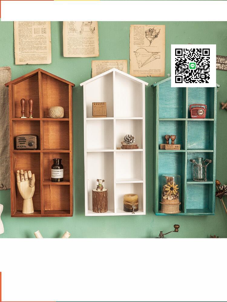 zakka背景墻上裝飾創意實木置物架客廳房間臥室木質壁飾壁掛收納