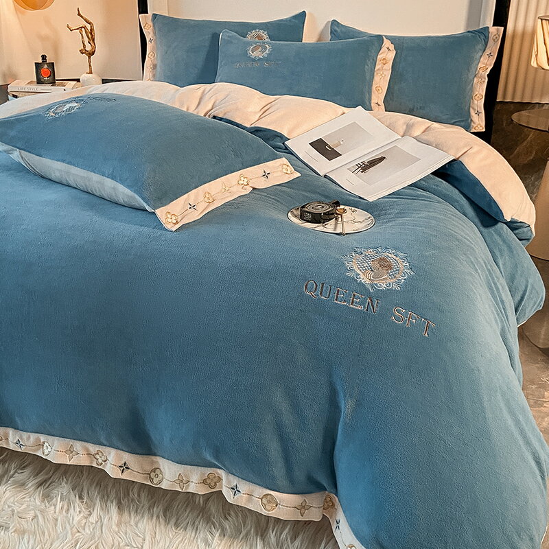 高級加厚牛奶珊瑚絨床上四件套冬季雙面加絨被套床品法蘭絨面床單