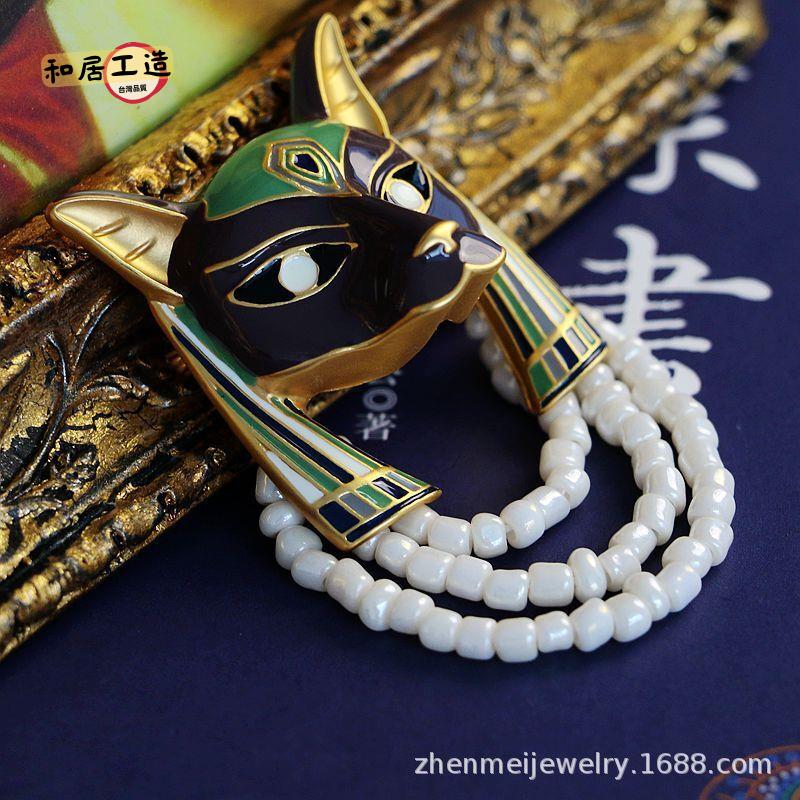 真美飾品工廠直供vintage中古純手工琺瑯狐貍頭白色米珠胸針[DD0508003]