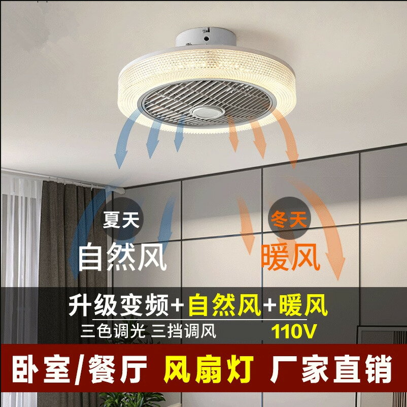 {公司貨 最低價}110V臺灣冷暖兩用吸頂風扇燈家用臥室智能變頻電扇燈照明取暖一體