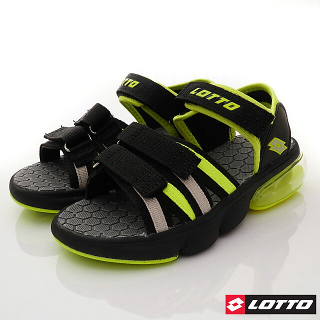 LOTTO樂得義大利專業運動童鞋織帶氣墊涼鞋LT1AKS3200黑螢光綠(中大童)