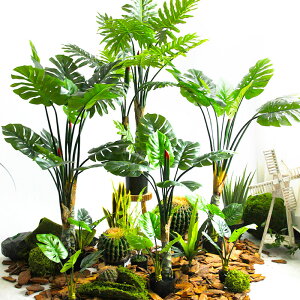 仿真石斑龜背竹綠植大葉子樹假落地綠色植物室內落地大型裝飾盆栽