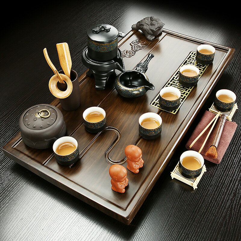 實木茶盤整套功夫茶具套裝家用小型茶臺輕奢排水式泡茶海簡約托盤