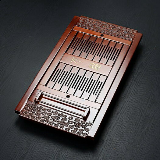 實木大號萬福嵌入式排水精雕茶盤茶臺功夫茶具配件茶托盤茶海xw 快速出貨 母親節禮物