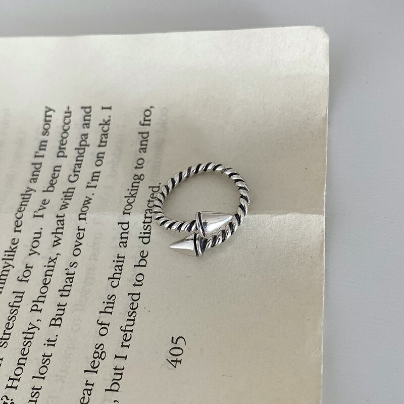 925純銀鏈條戒指女冷淡風螺旋箭頭食指戒復古個性可調節指環男潮 1