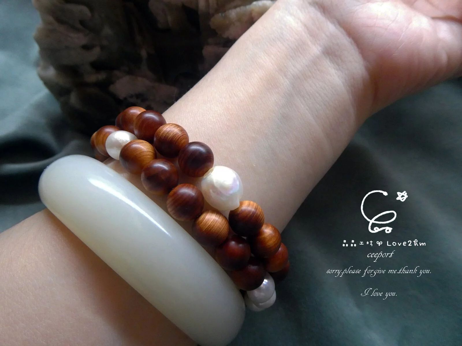 沐日崖柏巴洛克珍珠設計手鍊 崖柏 珍珠 木質手鍊 晶晶工坊-love2hm 5
