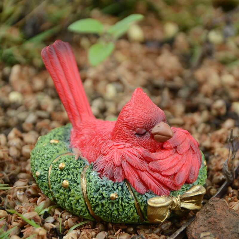 創意圣誕擺件紅鳥動物可愛樹脂仿真動物裝飾禮物桌面汽車載情人節