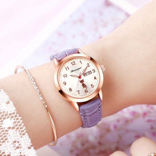 手錶防水女錶女兒童簡約時尚帶夜光石英女錶