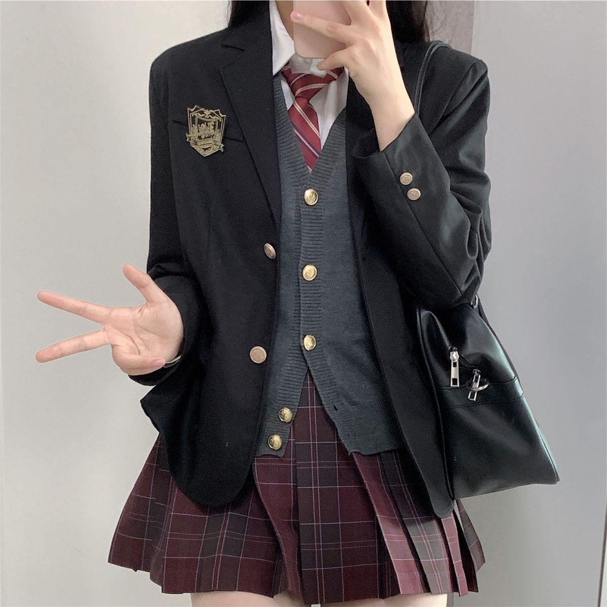 香草圓子JK制服原創正版套裝西裝襯衫背心格裙大全套多款可選-創美