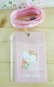 【震撼精品百貨】Hello Kitty 凱蒂貓 KITTY證件套附繩-玫瑰圖案-粉色 震撼日式精品百貨
