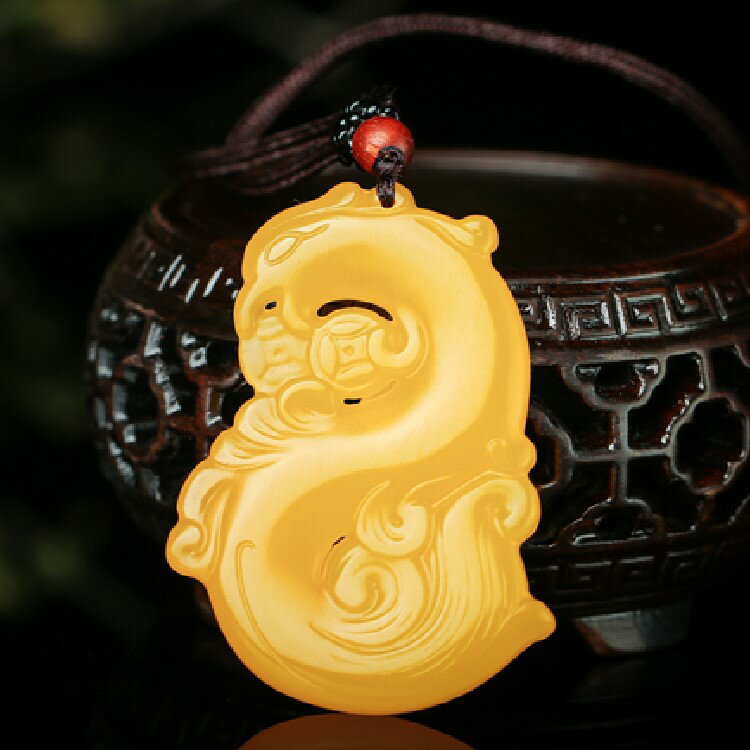 天然雲南黃龍玉鳳玉佩項鏈招財長款掛件玉墜