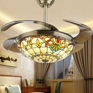 地中海蒂凡尼隱形風扇燈110V美式復古家用客廳臥室餐廳吊扇燈 全館免運