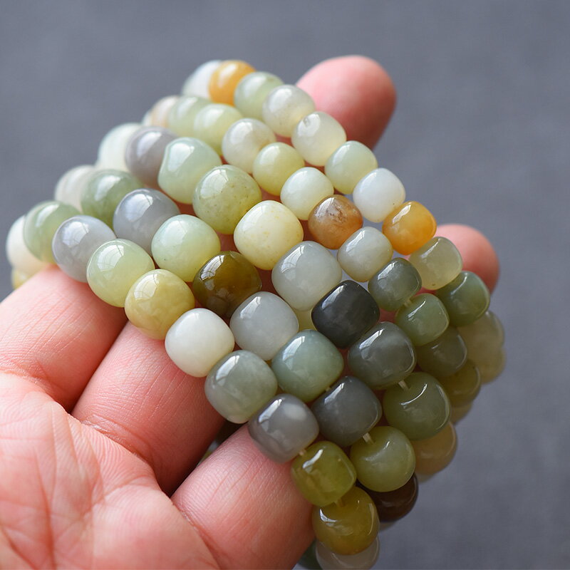 和田玉老型珠手串多寶糖玉青玉白玉漸變色新疆和田玉手鏈男女款