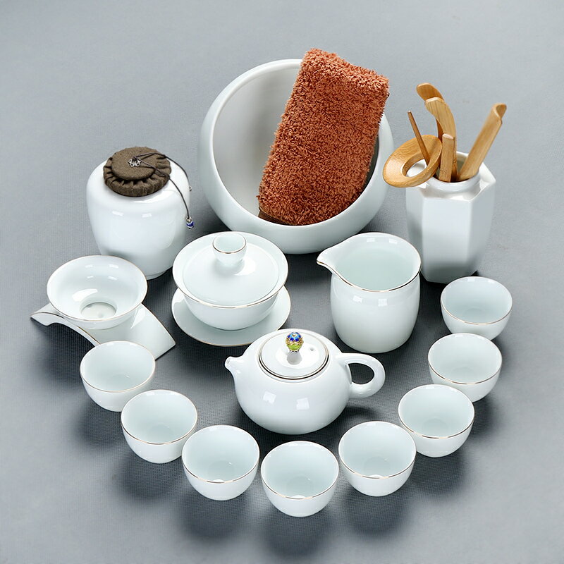 輕奢白瓷羊脂玉功夫茶具套裝茶盤客廳簡約茶壺陶瓷茶道家用泡小套
