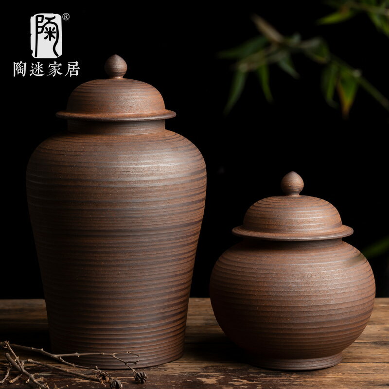 陶迷粗陶密封茶葉罐大容量陶瓷將軍罐精品家用茶倉大號罐子儲物罐