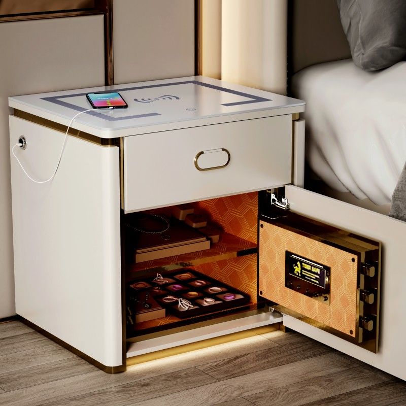 【免運】可開發票 床頭櫃 高級感智能床頭櫃保險箱一體實木抽多功能無線充電保險櫃床邊收納
