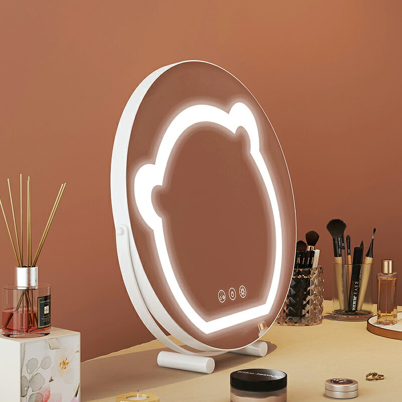 智能LED鏡子化妝鏡學生宿舍桌面臺式INS風網紅臥室旋轉輕奢大圓鏡