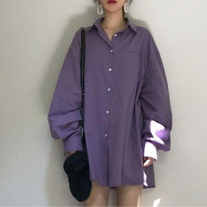 襯衫 chic韓版港味復古冷系設計感慵懶風紫色襯衫心機上衣女裝 曼慕衣櫃