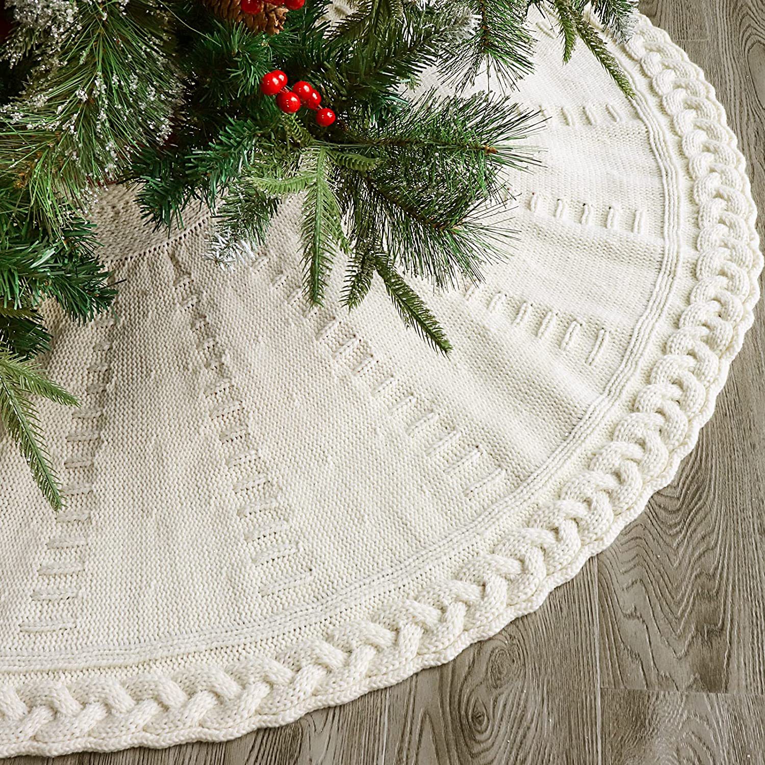 聖誕120CM白色針織聖誕樹樹裙裝飾品樹底下擺件圍裙墊子紅色毯子 全館免運
