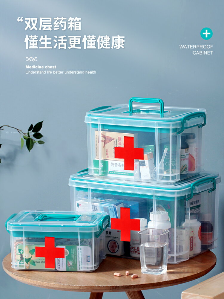 藥品收納箱 大容量家用透明雙層全套藥品收納箱家庭裝醫用醫藥箱塑料醫療箱盒【CM13877】