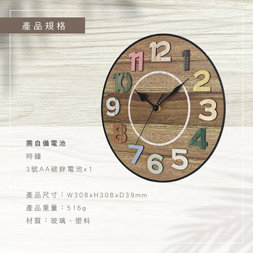 【KINYO】12吋鄉村風立體數字掛鐘 (CL) 6