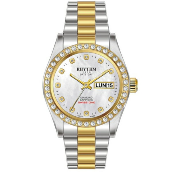RHYTHM利士文文 經典半金男錶 型號RS1666SD 父親節特賣款 38.0mm 金+銀6.9.12為真鑽｜樂天全館特惠中★指定刷卡回饋10%