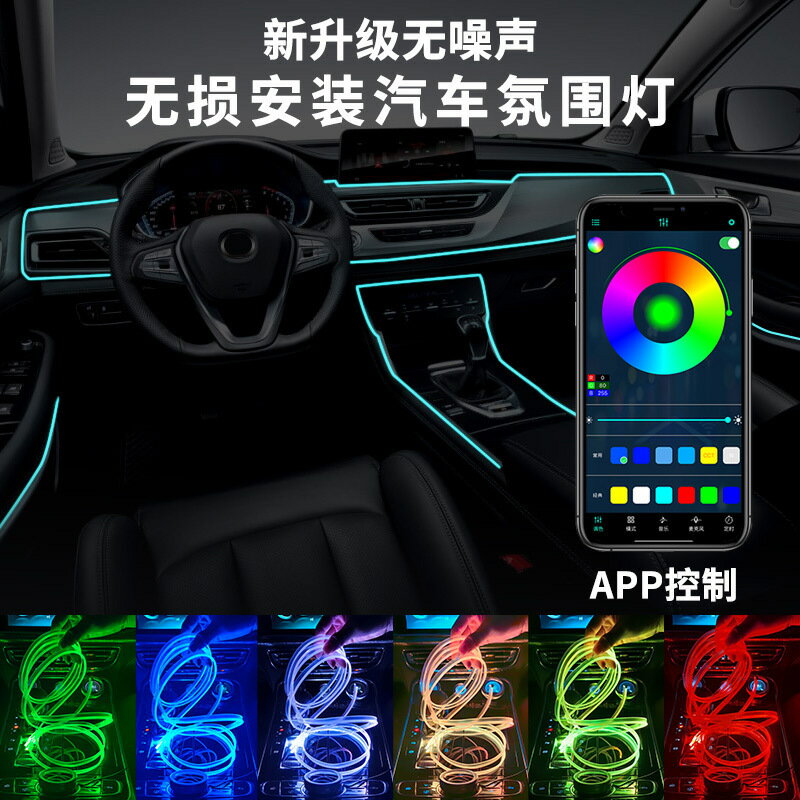 汽車氛圍燈內飾改裝usb64色冷光線七彩燈遙控無線導光條節奏燈條【尚宜汽配】