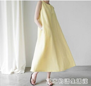 棉麻無袖背心洋裝女夏新款韓版寬鬆顯瘦亞麻文藝過膝長裙子
