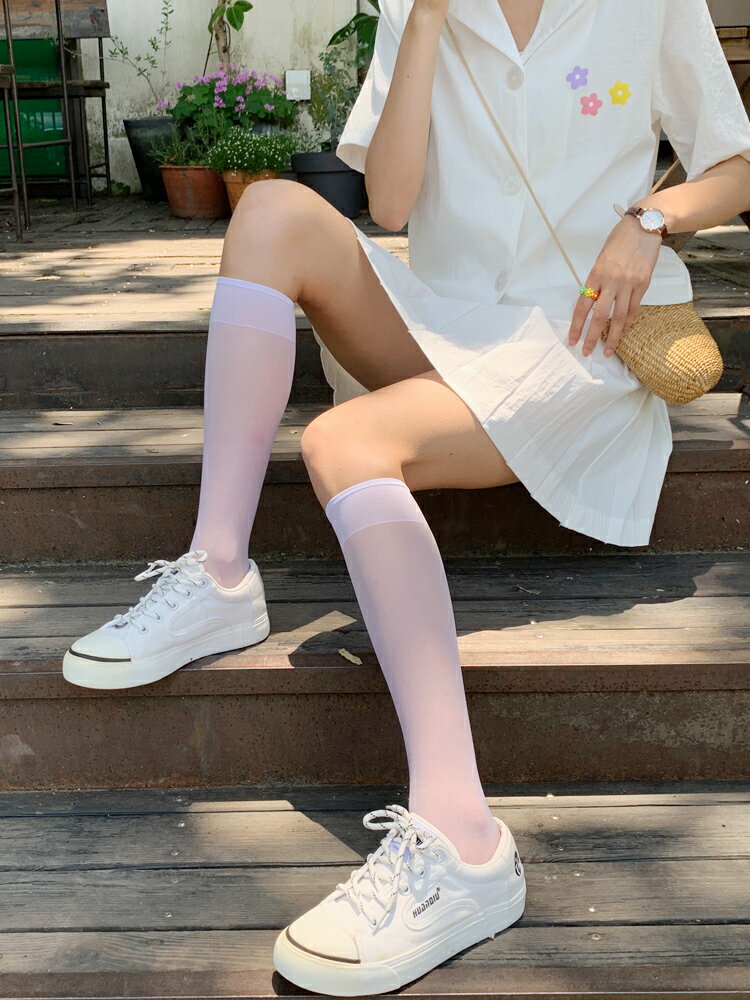白色小腿襪夏天薄款透明ins潮夏季長jk日系襪子女中筒半筒絲襪短