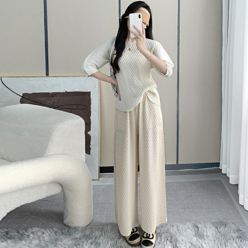 【巴黎精品】現貨+預購 三宅風上衣褶衣褶皺套裝女上衣長褲折衣彈力女裝顯瘦摺衣大碼-春夏季3色a1jv24
