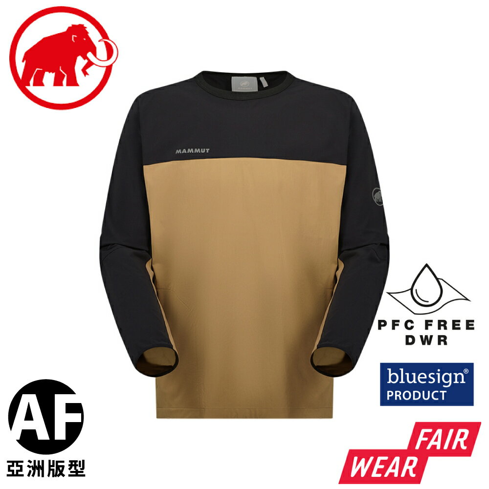 【MAMMUT 長毛象 男 Comfort Crew Neck AF 防潑水休閒上衣《深沙褐/黑》】1011-02400/長T